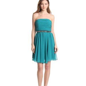 ERIN FETHERSTON teal chiffon ruched fit and flare dress